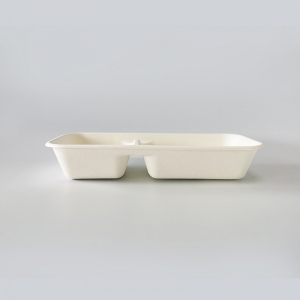 Rectangle Shape 2 Compartments Sugarcane Bagasse Paper Dinner box PZ2