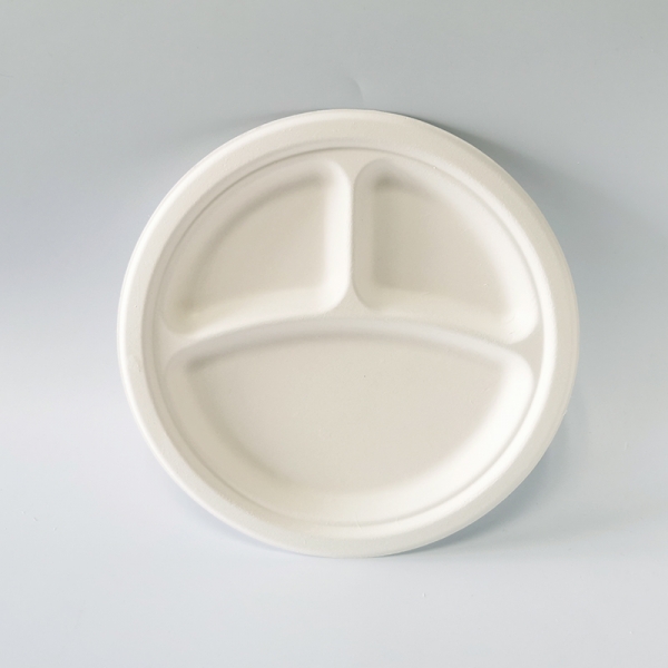 Biodegradable 9 inch round plate with 3 compartment